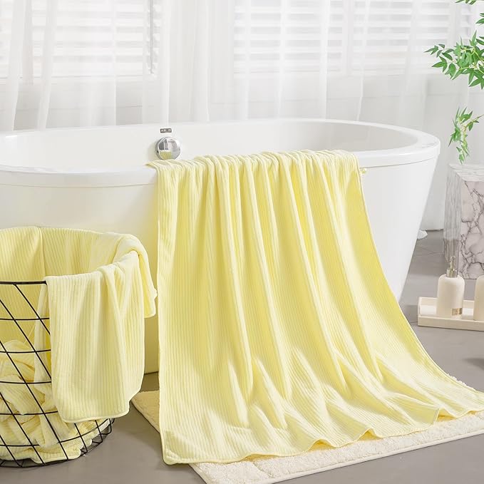 8-Piece Premium Towel Set for Bathroom|2 Oversized Large Bath Sheet,2 Hand Towels,4 Washcloths|Soft Cozy Highly Absorbent Fast Dry Microfiber Shower Towel Set for Hotel Bathroom Essentials,Yellow