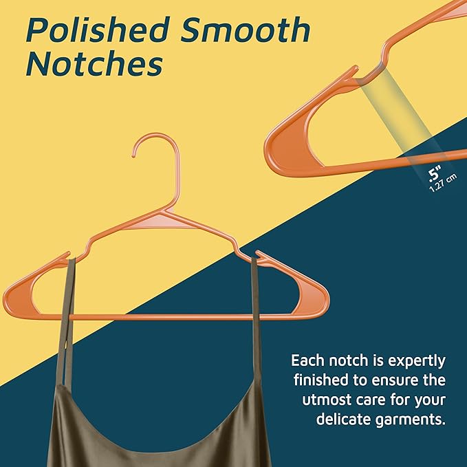 Plastic Clothes Hangers – Heavy Duty Hanger Set, for Organizing Clothes, Dresses, and Coat, Holds Up to 5 lbs, Space-Saving Hangers with Non-Slip Shoulder Grooves, Pack of 5, Orange