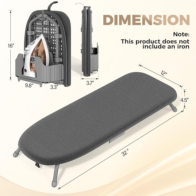 APEXCHASER Ironing Board Small with Iron Holder, Tabletop Small Iron Board with Heat Resistant Cover, Portable Tabletop Ironing Board with Non-Slip Feet for Home Travel Use, Black
