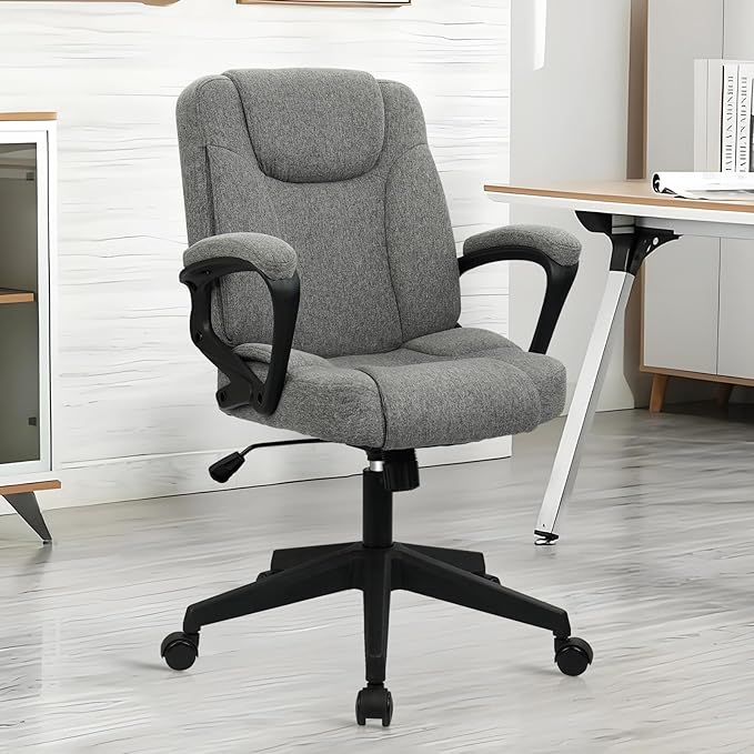 CLATINA Fabric Home Office Chair Linen Cloth Ergonomic Swivel Desk Chair with Padded Armrests, Adjustable Height Rolling Computer Task Chairs for Work, Conference, Study, Grey, 2 Pack