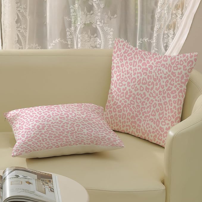 Leopard Print Pillow Covers 16x16 Pack of 2 Pink Animal Pattern Cheetah Decorative Throw Pillow Cover Outdoor Decor Boho Abstract Modern Pillowcase Farmhouse Linen Cushion Case for Couch Sofa