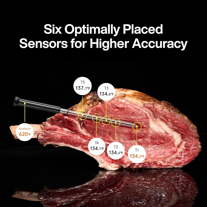 Sync Wireless Bluetooth Smart Meat Thermometer with WiFi | Standalone Base and Control | Unlimited Range | Enhanced 10X Signal for Improved Stability | NIST Certified Accuracy | BBQ Oven Smoker Grill