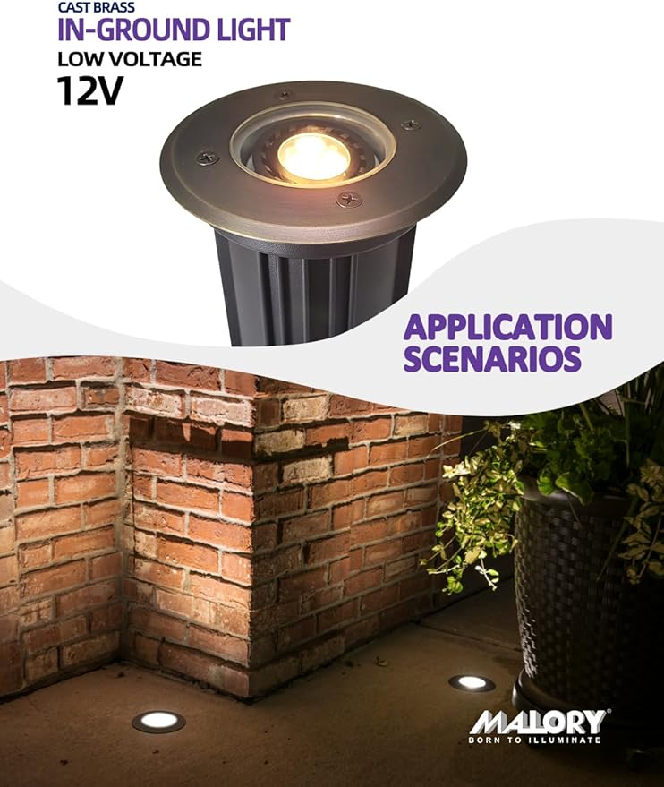MALORY Brass Top Cover Landscape Well Lights, 12V Low Voltage Outdoor In Ground Lights,Landscape Lighting for Pathway, Driveway and Garden (Open Top, 1-Pack Without Bulb)