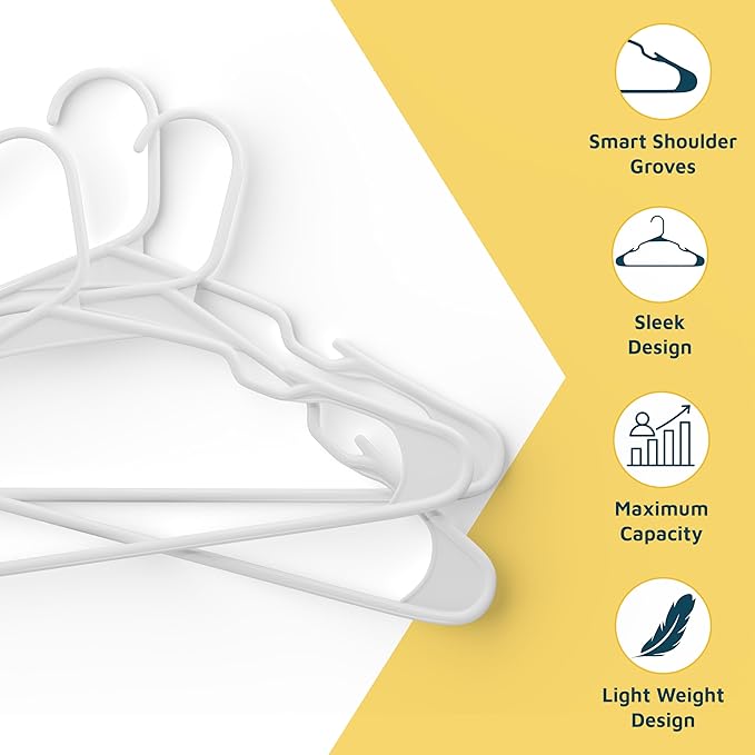 Plastic Clothes Hanger Set - 120 Pieces Versatile, Lightweight, Space-Saving, Non-Slip, Slim Designed, Dry and Wet Clothes Hanger Set - White