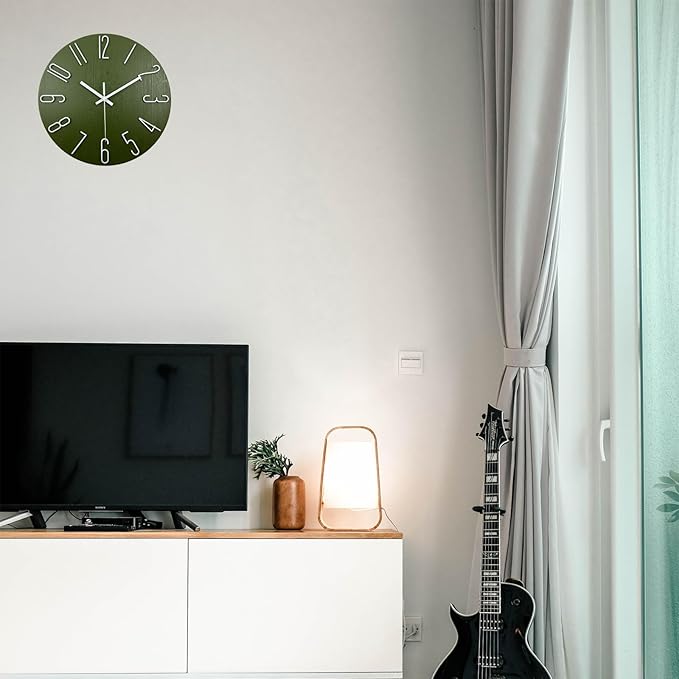 Faupugh Wall Clock 12 inch Silent Wall Clock, Battery Powered, Suitable for Home, Office, School, Kitchen, Bedroom, Living Room (Green)