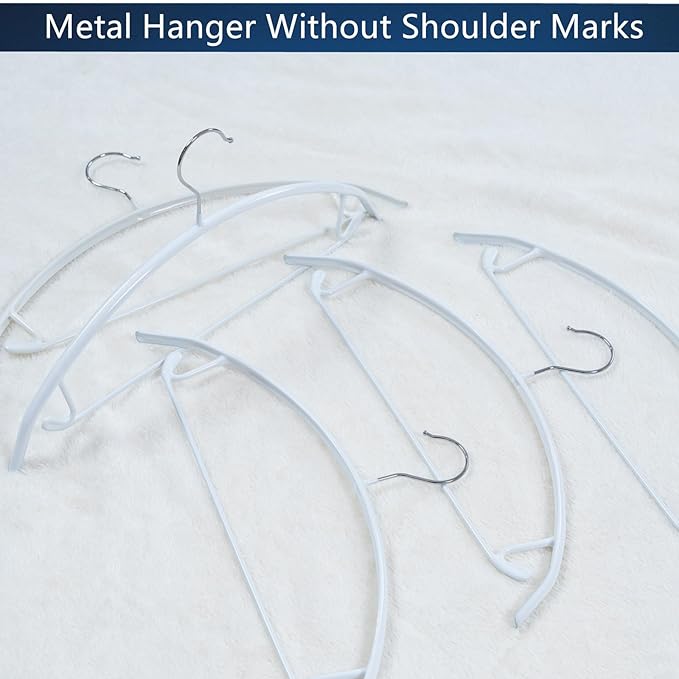 16.5 Inch White No Shoulder Bumps Non-Slip Rubber Coated Contour Metal Hanger, Sweater & T-Shirt Hanger with Pants Bar Pack of 10