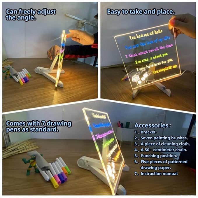 LED Note Board with 7 Colors, Light Up Dry Erase Board with Stand, 11.8"x15.7" Led Drawing Board for Kids, Writing Board with Soft Cloth, USB Cable, Holiday Trend Gift