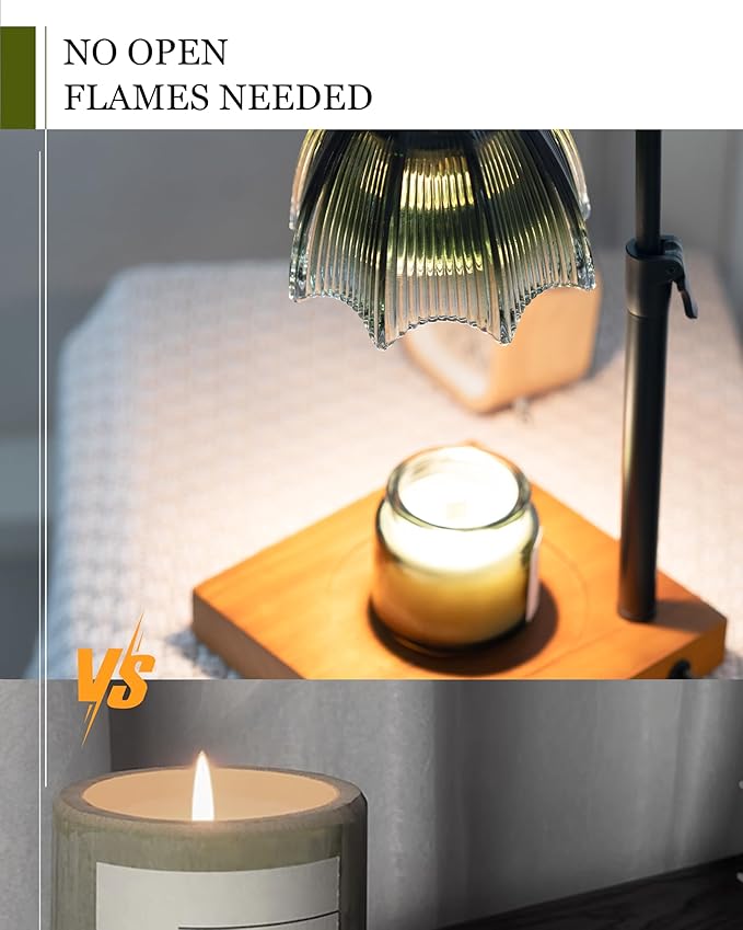 Candle Warmer Lamp with Timer, Dimmer & Adjustable Height, 25MM Rubber Wood, 2 Blubs, Fit All Size Jar Scented Candles, Safe Aromatherapy Light for Sleep, Work, Yoga, Bedroom, Office, Gift for Women