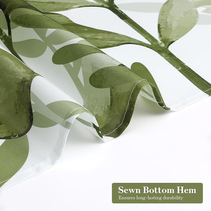MitoVilla Sage Green Long Shower Curtain Set 72 x 78, Plant Leaves Fabric Shower Curtains 78 inch Long for Rustic Bathroom Decor, Chic Vintage Shower Curtain with Hooks