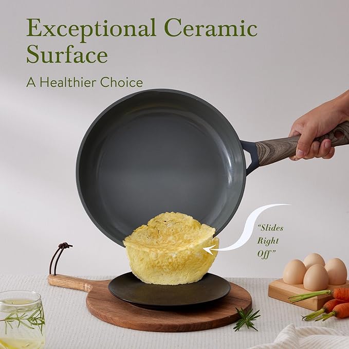 22Pcs Pots and Pans Set Non Stick Non-Toxic Ceramic Cookware Sets Nonstick Kitchen Pot&Pan With Lid Cream Gray Granite Induction Compatible with Glass Lids 10" Griddles Frying Pan PFOA/PFOS-Free
