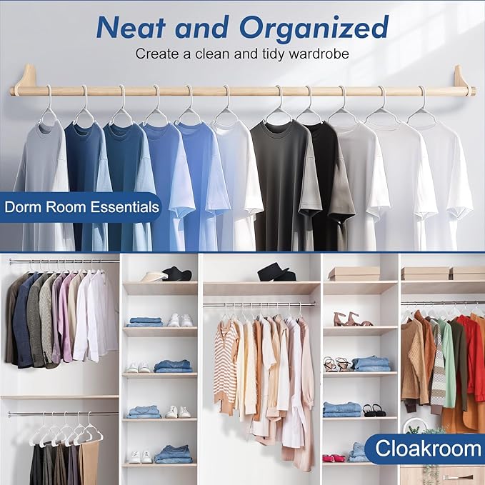 HOUSE DAY White Plastic Hangers 60 Pack - Clothes Hangers with Non-Slip Shoulder Grooves, Durable and Sturdy Coat Hanger, Space Saving Slim Design Perfect for Closet Organizers and Storage