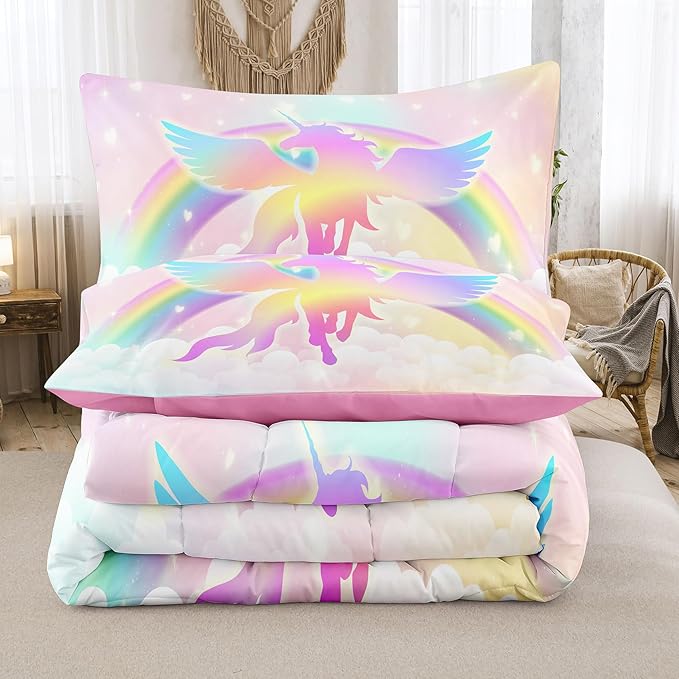 Tailor Shop Unicorn Girls Comforter Sets Queen Size,Unicorn Pink Bedding Sets for Girls Kids Teens with 2 Pillowcase……