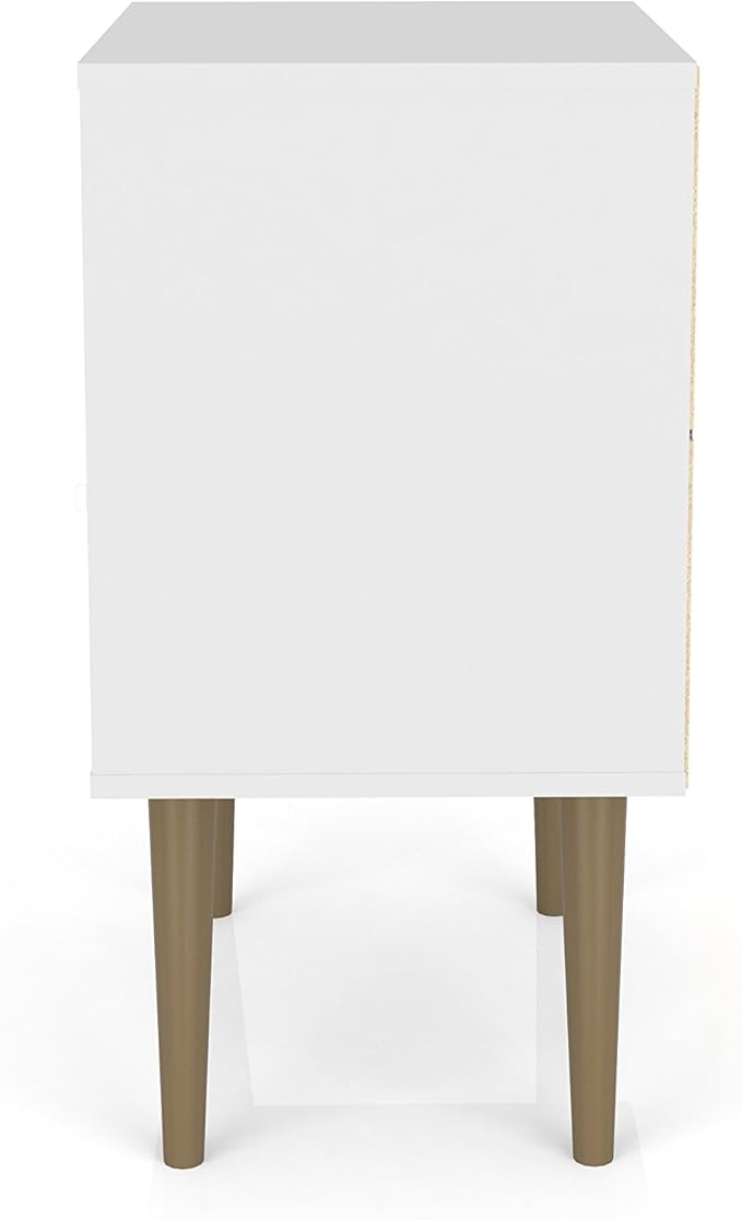 Manhattan Comfort Liberty Mid Century Modern Nightstand with Drawer and Cubby, Bedside Table for Bedroom and Living Room, Night Stand Accent Decor, Easy Assembly, White/Brown
