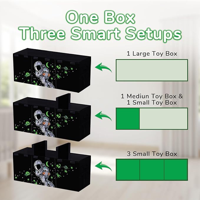Extra Large Toy Storage Organizer For Living Room with Lids - Glow-in-Dark 40"x14"x16" Collapsible 600D Oxford Toy Chest for Kids, Boys, Girls - Durable Toy Bin for Living Room, Playroom, Nursery