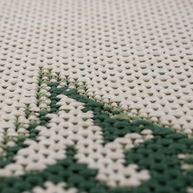 Tropical Outdoor Rug Jungle Leaves Design for Patio in Green Beige, Size: 6'7" x 9'6"