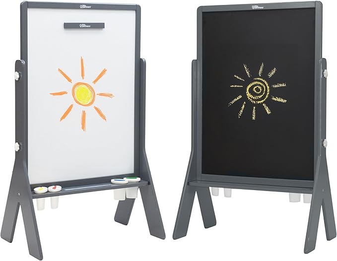 Little Partners Contempo Art Toddler Easel, Two-Sided Paint Station for Kids with XL Surface, Chalk Board, Magnetic Dry Erase Board, Paper Holder, Paint Containers (White/Black Board, Earl Grey)