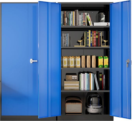 Greenvelly Metal Garage Storage Cabinet with Doors and Adjustable Shelves,72" Steel Lockable File Cabinet for Home Office,Garage,School(Black Blue,32" W x 16" D)
