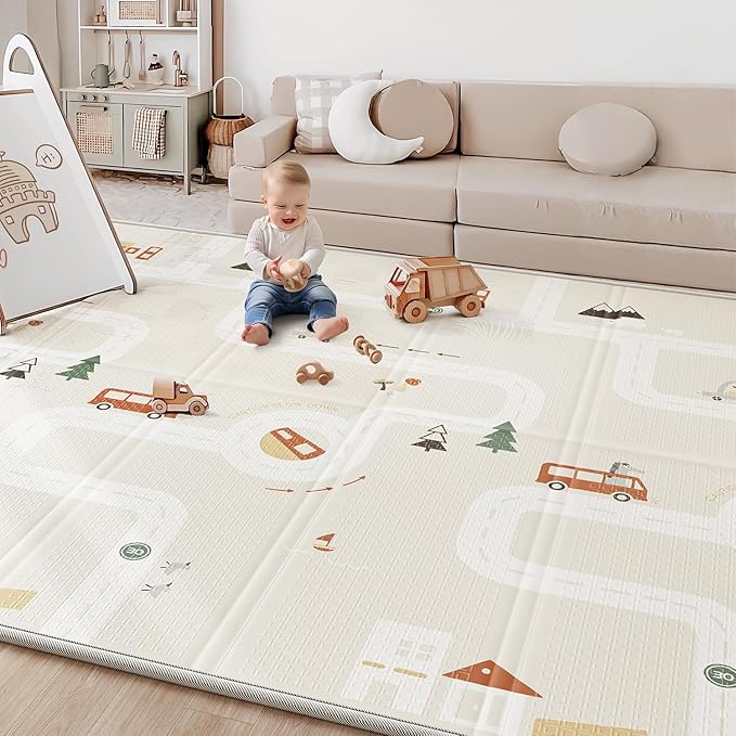 Baby Play Mat, 0.6" Foam Thicker Baby Playmats, Large Foldable 78"x70" Play Mat for Babies, Waterproof & Reversible Baby Mat for Floor, Crawling Baby Mat for Indoor&Outdoor&Travel(70*78*0.6)