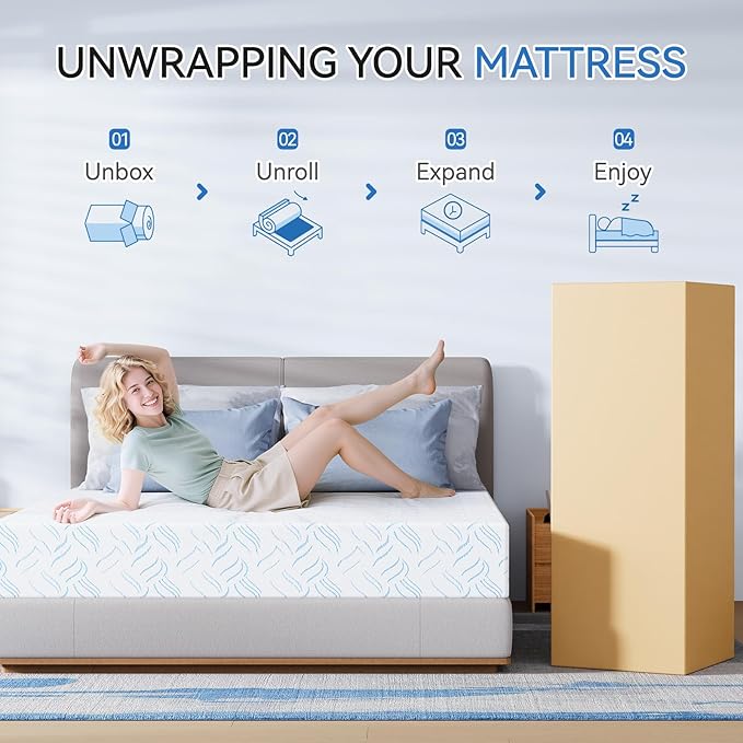 Full Size Memory Foam Mattress, 10 Inch Cooling Gel Bed in a Box, Foam Mattress with Removable Cover No Fiberglass, Support Cool Night Sleep & Pressure Relief, Made in USA, White(75"*54"*10")