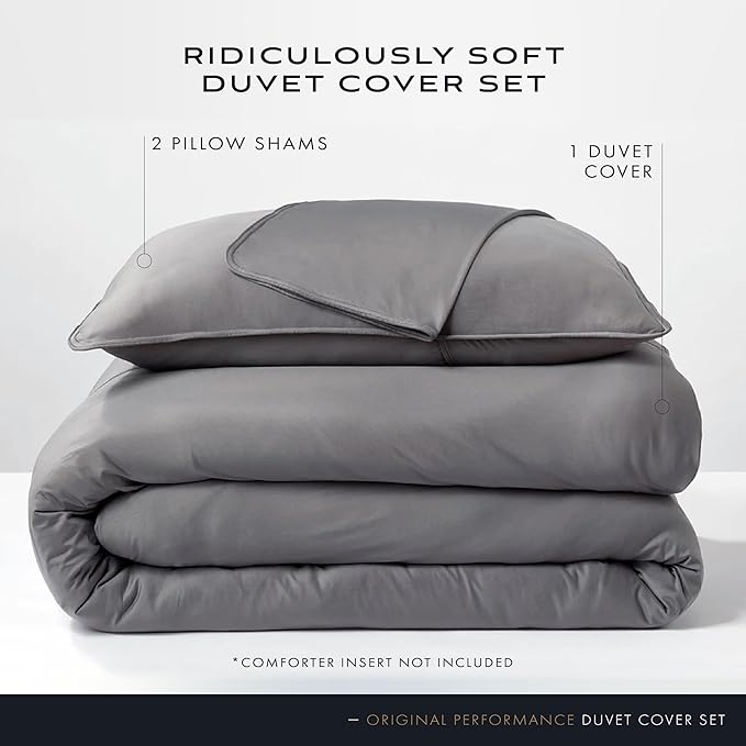 SHEEX Original Performance Cooling Duvet Cover Set, Lightweight King Duvet Cover with 2 King Pillow Shams, Graphite