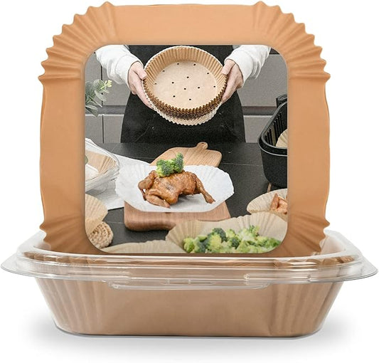 [3-Size] Air Fryer Disposable Paper Liner Compatible with COSORI AirFryers Toaster Oven, Non-stick AirFryer Parchment Paper Baking Accessories (50Pcs - 9.1 Inch, Fit 6 Qt or above, Natural)