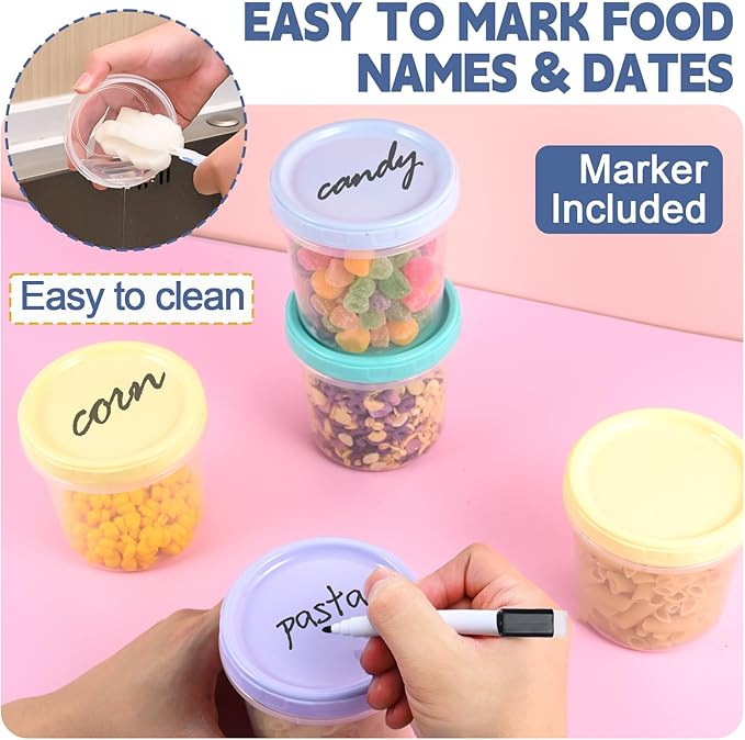6pcs 16 oz Plastic Deli Containers with Screw Lids, Small Freezer Containers Reusable 2 Cup Food Storage Container with Pen & Brush for Snack Salad Fruit, Microwave & Dishwasher Safe BPA Free