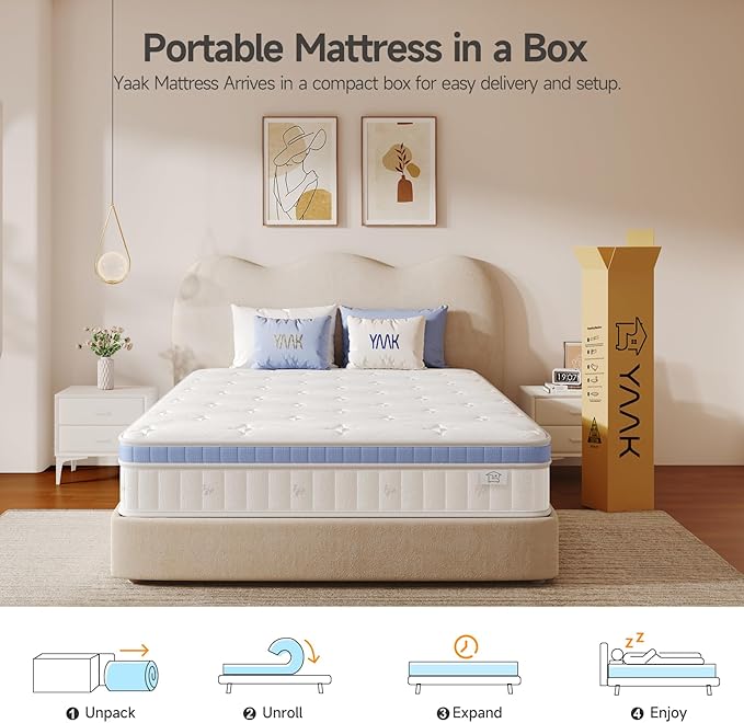 Queen Mattress 10 Inch, Hybrid Mattress Plush in a Box,Individual Pocket Spring Queen Size Bed with Breathable Memory Foam, Pressure Relief, Medium Firm Back Support for Adults