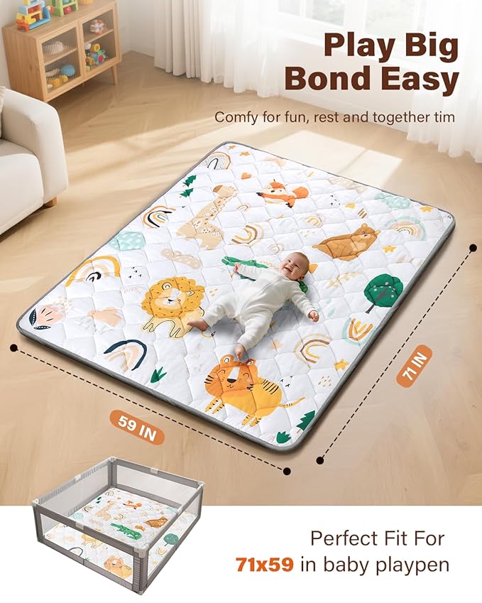 Baby Play Mat, 71x59 Playpen Mat, Thicken Cushioning Padding Foam Playmate for Baby and Toddlers Infants, Non-Slip & Machine Washable Tummy Time Mat