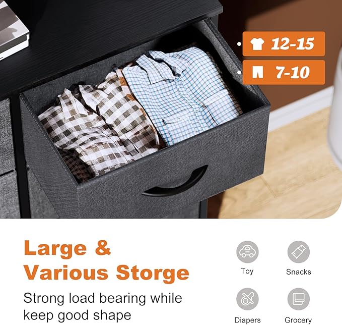 Sweetcrispy 6 Drawer Dresser for Bedroom, Fabric Chest of Drawers Dressers, Storage Tower Unit with Fabric Bins, Bedroom Dresser for Closet, Living Room, Hallway, Wood Top, Steel Frame, Grey