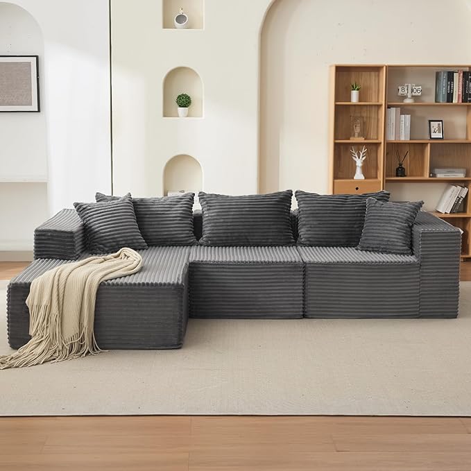 108" Comfy Cloud Sectional Couch with Chaise, L Shaped Boneless Sofa | Gray Couches for Living Room, Modular Sofa Couch & Bed, No Assembly Required, (Gray, Left Facing Chaise)