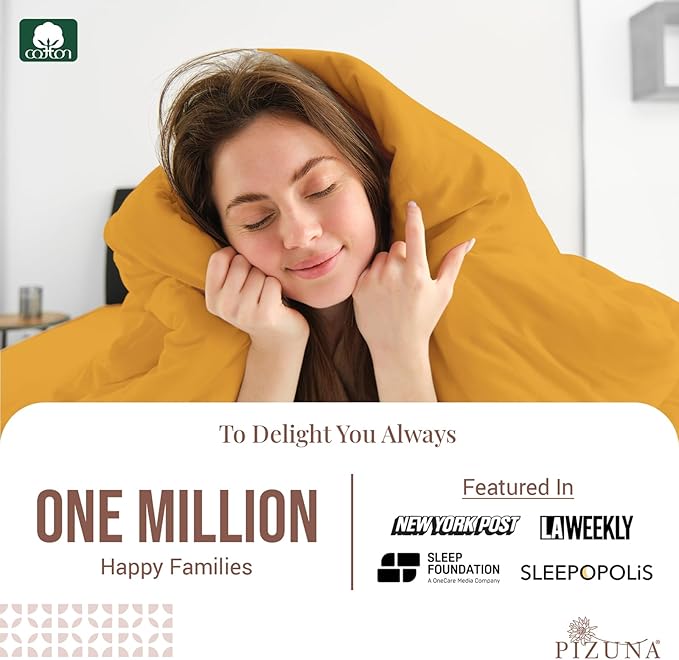 Pizuna Pure 100% Cotton Twin Duvet Cover Set, Luxurious 400 Thread Count Long Staple Cotton Sateen Weave with Button Closure (Combed Honey Gold Cotton Duvet Cover Twin)