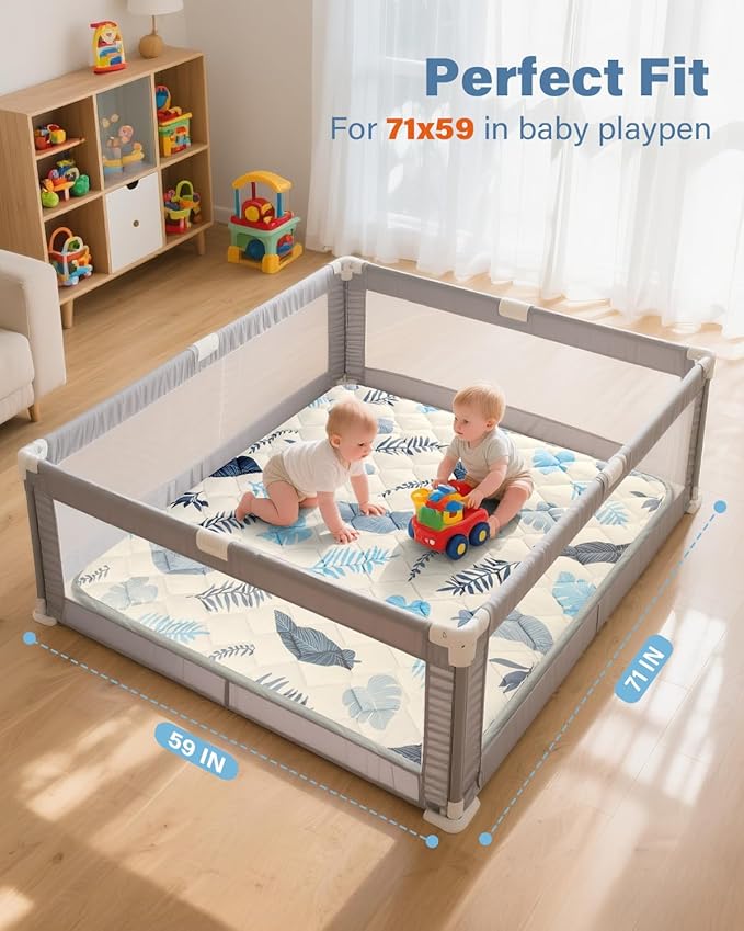 Baby Play Mats for Floor, 71x59 Playpen Mat, Thicken Cushioning Padding Foam Playmate for Baby and Toddlers Infants, Non-Slip & Machine Washable Tummy Time Mat