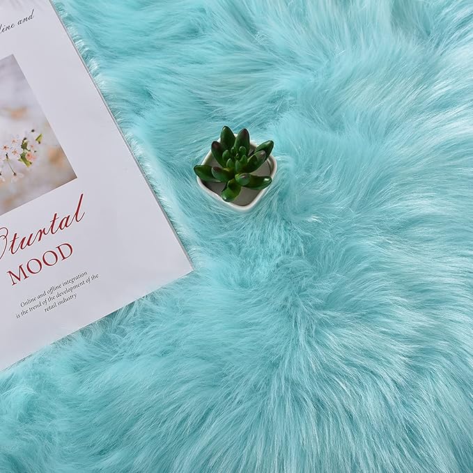 Latepis Blue Rugs for Living Room 5x6.7 Faux Sheepskin Fur Area Rug for Bedroom Soft Fluffy Furry Rugs Washable Carpet for Dorm Home Décor, Rectangle
