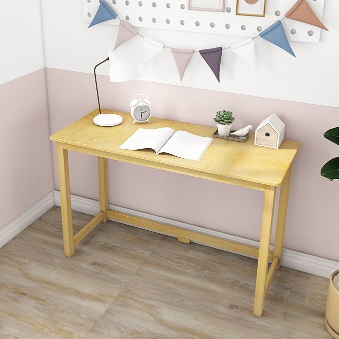 Max & Lily Solid Wood Desk, 47 Inches, Natural