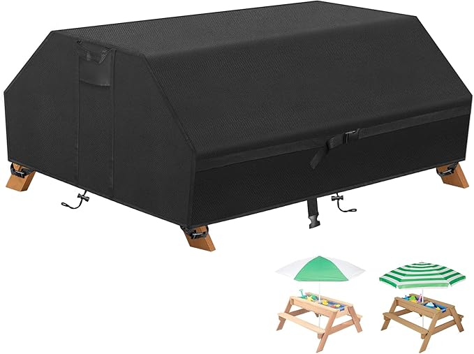 Kovshuiwe Kids Picnic Table Cover, 600D Oxford Cloth Tear-Resistant Proof Anti-UV Outdoor Camping Essentials and Picnic Tablecloth Wood Outdoor Convertible Picnic Table Cover 42" L x 38" W x 16" H