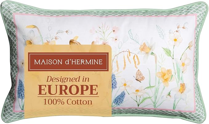 Maison d' Hermine Decorative Pillow Cover 100% Cotton 12"x20" Rectangular Washable Cushion Covers with Invisible Zipper for Couch, Bedroom, Home, Easter Dew