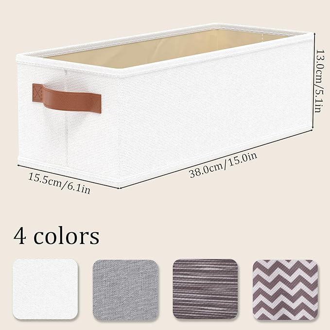 OUTBROS Wardrobe Storage Boxes, Fabric Foldable Bins, Cube Baskets With Handles, Collapsible Organiser For Bedrooms, Living Rooms, Shelves, White, 15 x 6.1 x 5.1 inch, 3-Pack