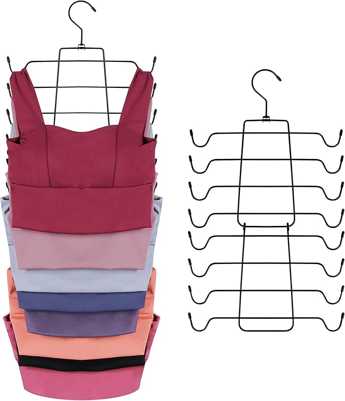 ZEDODIER Tank Top Hanger, 2 Pack Space Saving Bra Hangers, Non-Slip Hanging Sport Bras Holder, Closet Organizers and Storage for Camisoles Tank Tops Bras Ties Swimsuits Strappy Dress, Black
