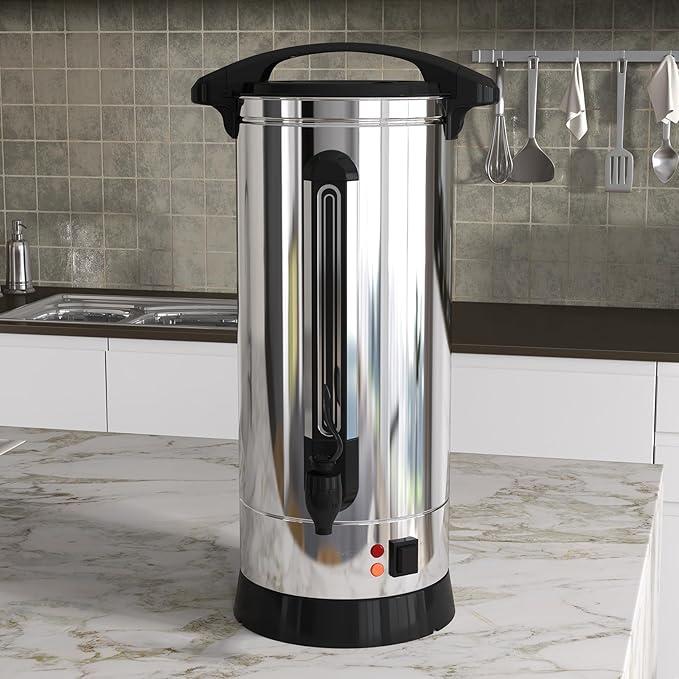 Commercial Coffee Urn 16L 110-Cups, Double Layer Percolate Coffee Maker Dispenser Hot Water Urn Fast Brew, for Water, Tea, Beverage at Catering