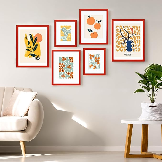 KINLINK 12x16 Picture Frame Red, Solid Wood Frames with Acrylic Plexiglass for Pictures 11x14/9x12 with Mat or 12x16 without Mat, Wall Display Photo Frame, Set of 4