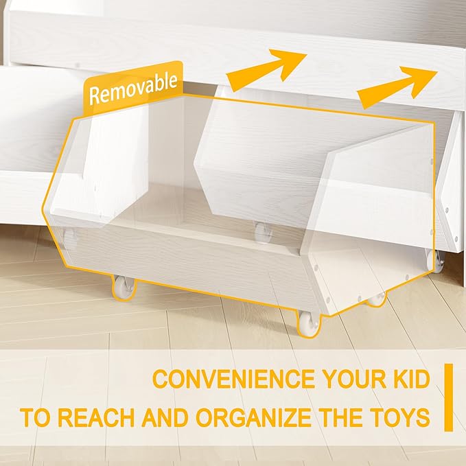 Toy Storage Organizer for Kids, Toy Storage Cabinet with Drawers, Boys and Girls Toy Shelf with Wheels, Toy Organizer Kids Bookshelf with Storage for Nursery, Playroom, Bedroom (White)