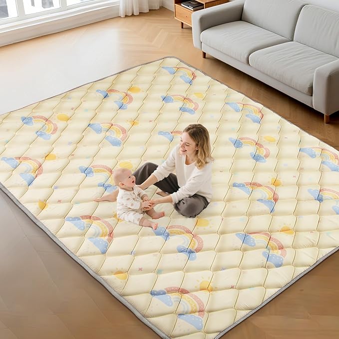 Baby Play Mats for Floor - 79x71 In Thicken Soft Padding Foam Playmats for Playpen - Non-Slip Baby Activity Mat for Tummy Time & Crawling - Foldable Play Mat Machine Washable, Rainbow