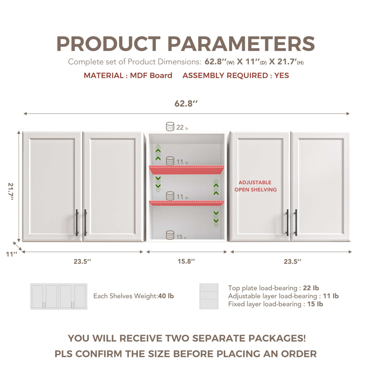 Furnaza 62.8" W Wall Cabinets for Laundry Room with Adjustable Shelf