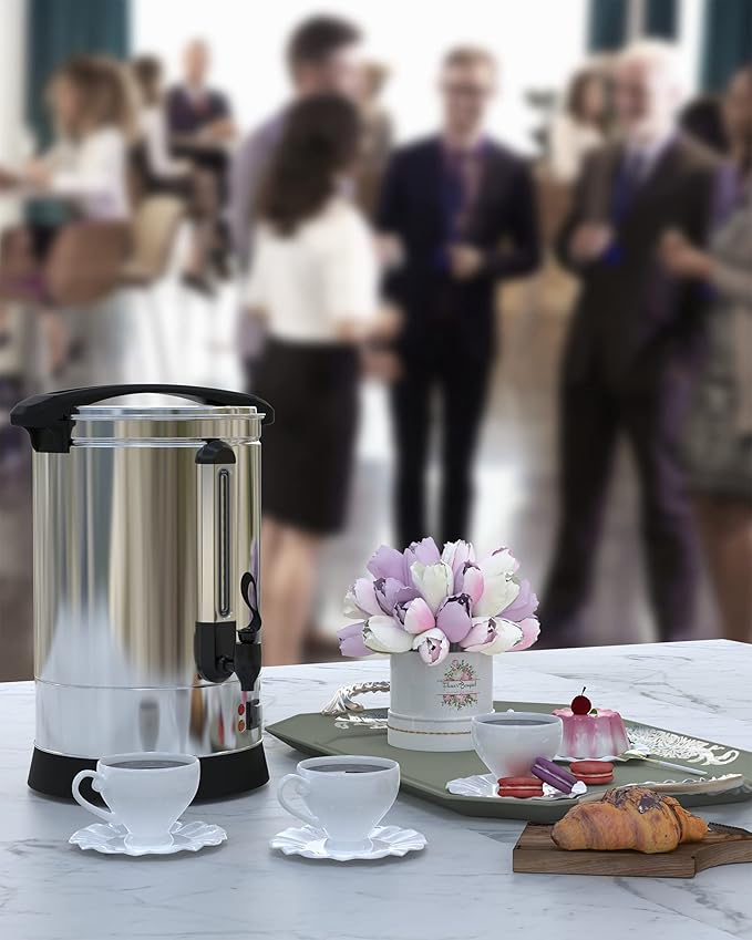 100 Cup Commercial Coffee Maker, [Quick Brewing] [Food Grade Stainless Steel] Large Coffee Urn Perfect For Church, Meeting rooms, Lounges, and Other Large Gatherings-14 L,Silver