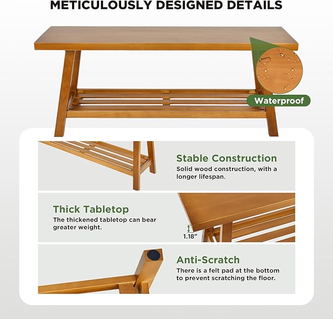 43.3" Farmhouse Solid Wood Bench, Long Rustic Storage Entryway Bench for Indoor, Bedroom,Dining Room, Living Room and Hallway