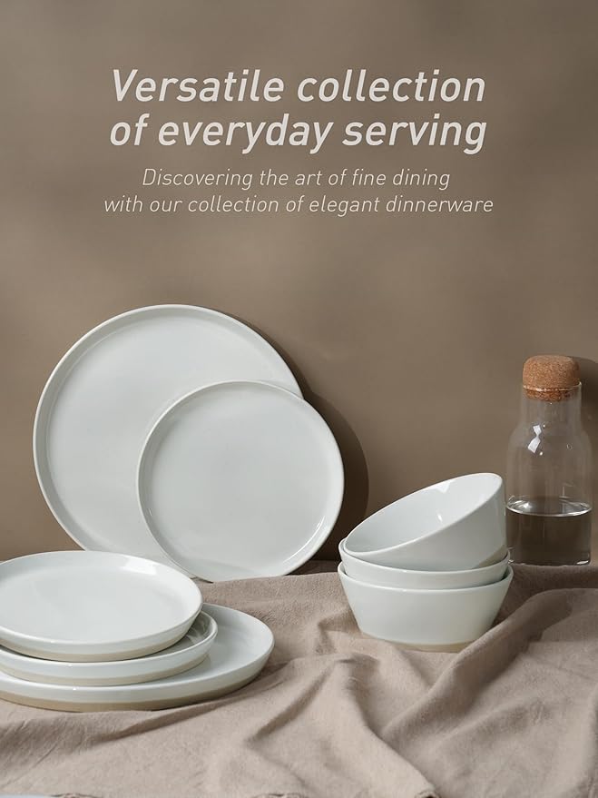 Famiware Saturn Speckled Dinnerware Sets for 8 (24 Pieces), Stoneware Plates and Bowls Dish Set - Chip and Scratch Resistant, Microwave and Dishwasher Safe, White