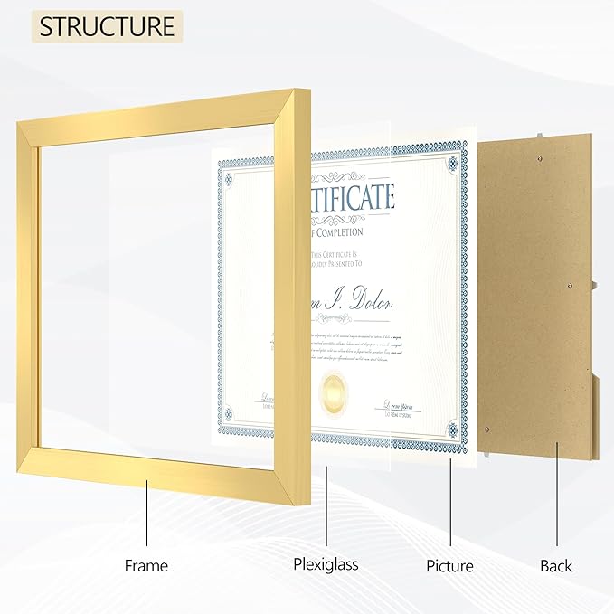 8.5x11 Picture Frame set of 6, Multi Certificate 8.5 by 11 Picture Frames Bulk, Document Diploma Award Frame, Wall Hanging or Tabletop Display, Gold