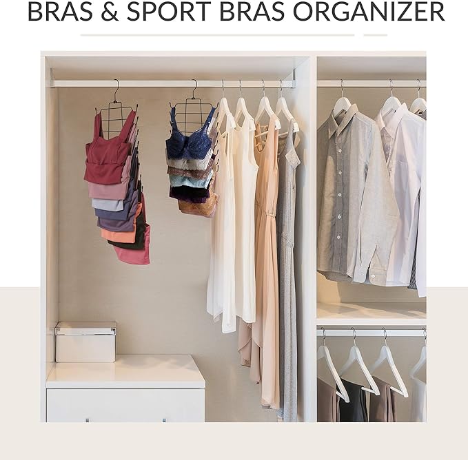 ZEDODIER 3 Pack Tank Top Hanger, Space Saving Bra Hangers, Non-Slip Hanging Sport Bras Holder, Closet Organizers and Storage for Camisoles Tank Tops Bras Ties Swimsuits Strappy Dress, Black