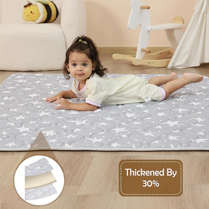 Viviland Baby Play Mat 50" x 50", Extra Thick Big Baby Mat for Baby/Toddler, Non-Slip & Machine Washable (Grey Star)