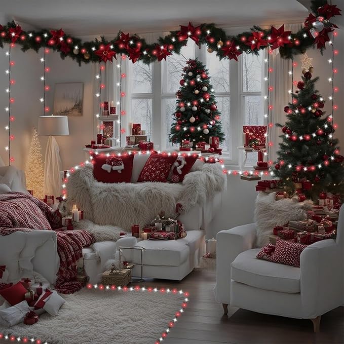 QITONG 165ft 500 LED Red and White String Lights, Christmas String Lights with Green Wire, 8 Modes Twinkle Lights Plug in